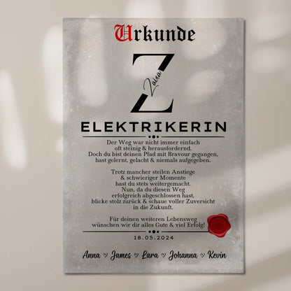 Ausbildungsabschluss Geschenk Elektrikerin Urkunde Fotoboard Magnet Poster