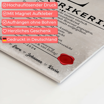 Ausbildungsabschluss Geschenk Elektrikerin Urkunde Fotoboard Magnet Poster