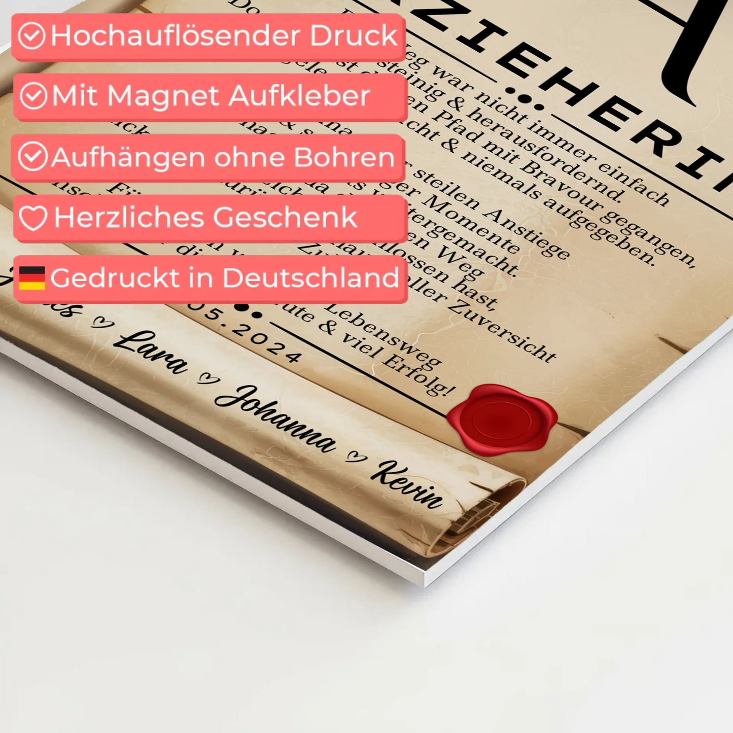 Geschenk Zum Abschluss Ausbildung Erzieherin Urkunde Magnet Fotoboard
