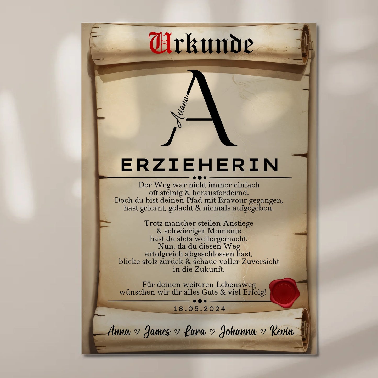 Geschenk Zum Abschluss Ausbildung Erzieherin Urkunde Magnet Fotoboard