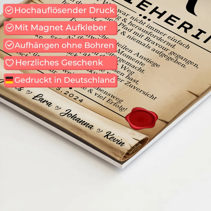 Geschenk Zum Abschluss Ausbildung Erzieherin Urkunde Magnet Fotoboard