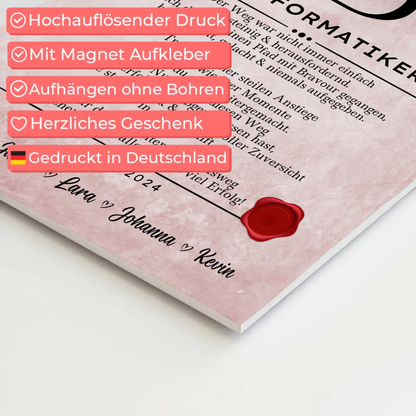 Geschenk Abschluss Ausbildung Fachinformatikerin Urkunde Fotoboard Magnet Wandbild