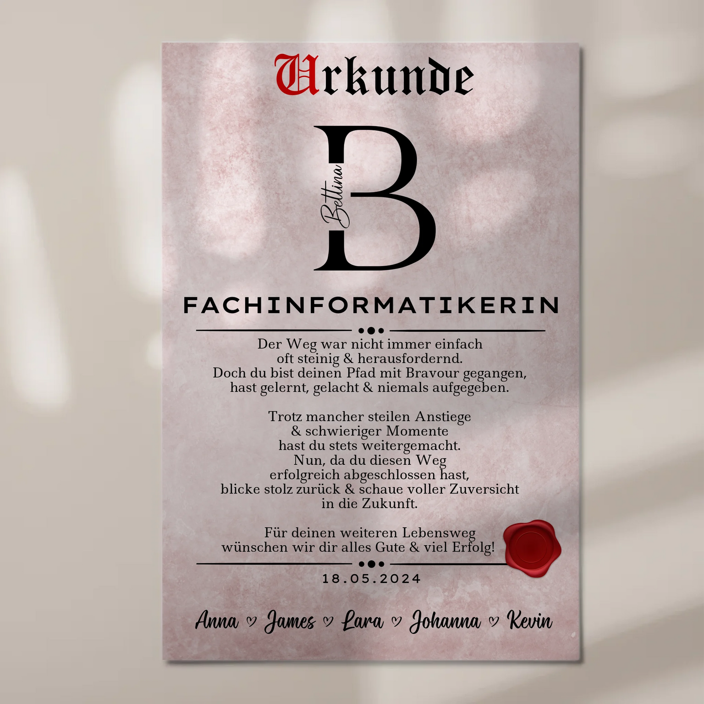 Geschenk Abschluss Ausbildung Fachinformatikerin Urkunde Fotoboard Magnet Wandbild