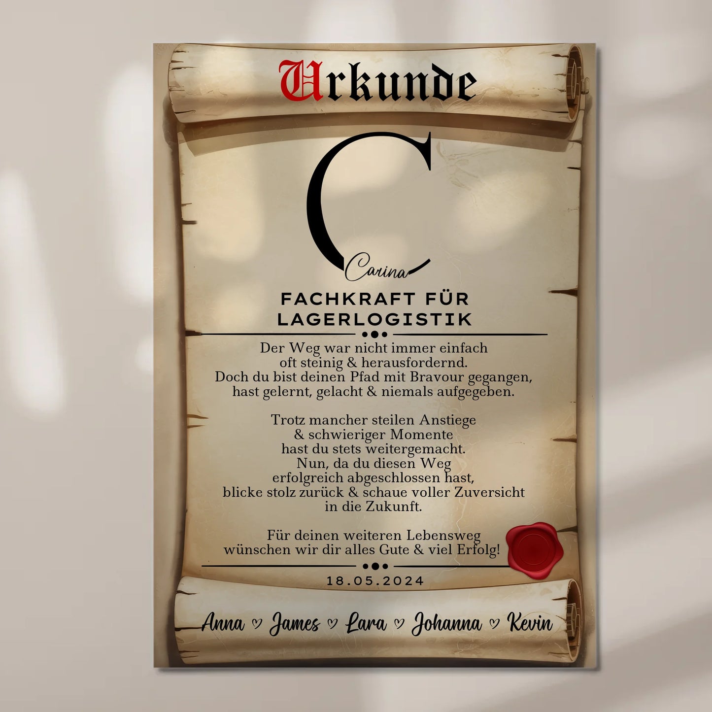 Ausbildungsabschluss Geschenk Fachkraft für Lagerlogistik Urkunde Magnet Wandbild Fotoboard