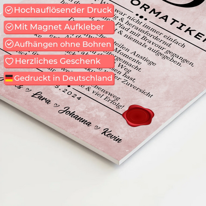 Geschenk Abschluss Ausbildung Fachinformatikerin Urkunde Fotoboard Magnet Wandbild