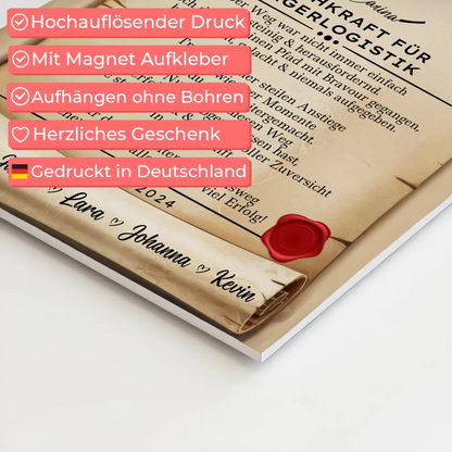 Ausbildungsabschluss Geschenk Fachkraft für Lagerlogistik Urkunde Magnet Wandbild Fotoboard