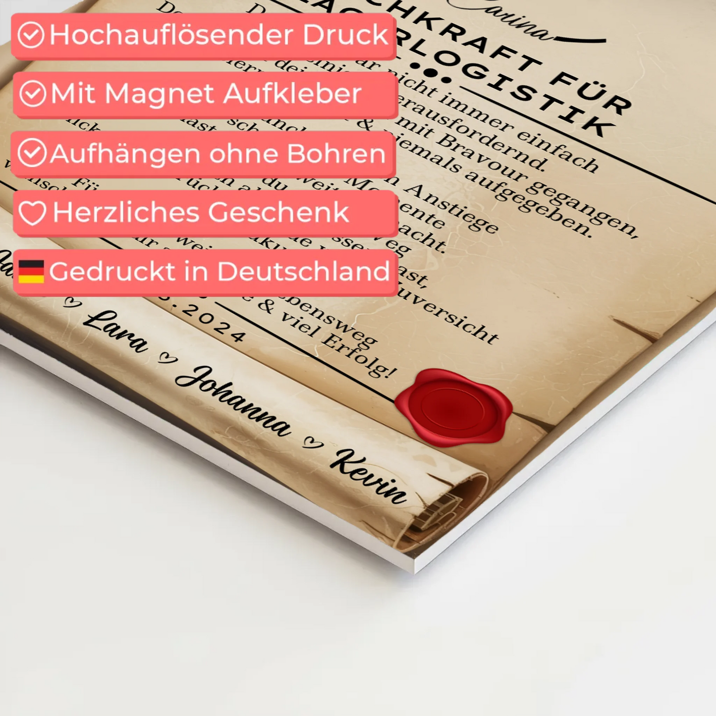 Ausbildungsabschluss Geschenk Fachkraft für Lagerlogistik Urkunde Magnet Wandbild Fotoboard
