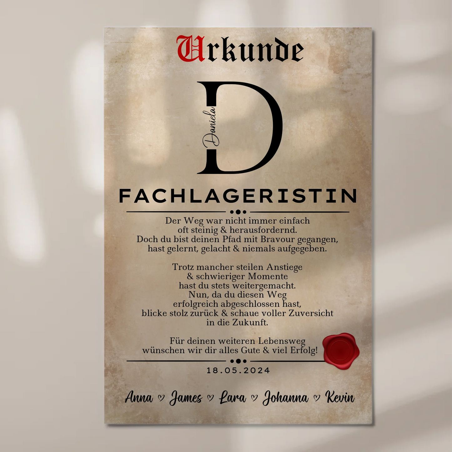 Geschenk Zum Abschluss Ausbildung Fachlageristin Urkunde Fotoboard