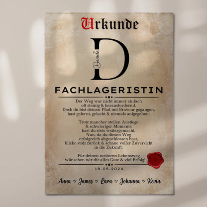 Geschenk Zum Abschluss Ausbildung Fachlageristin Urkunde Fotoboard
