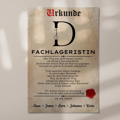 Geschenk Zum Abschluss Ausbildung Fachlageristin Urkunde Fotoboard