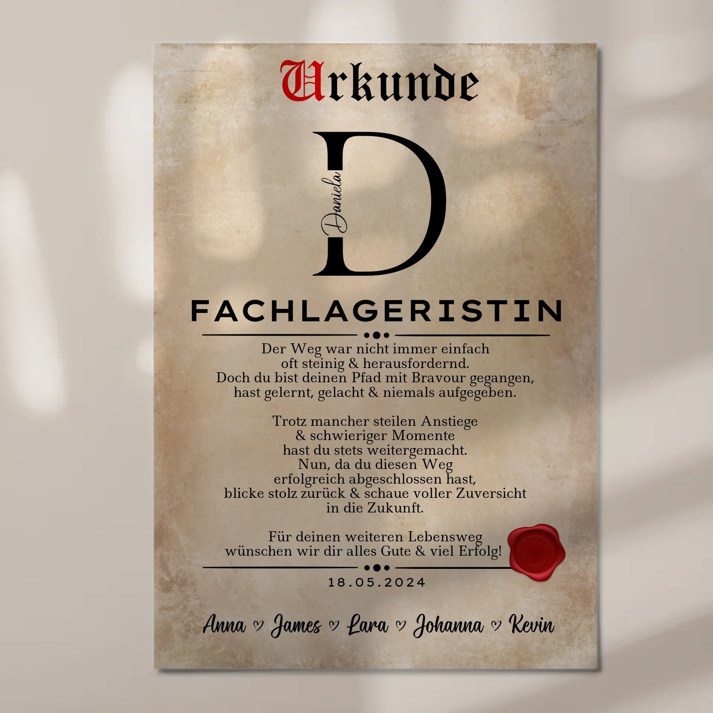 Geschenk Zum Abschluss Ausbildung Fachlageristin Urkunde Fotoboard