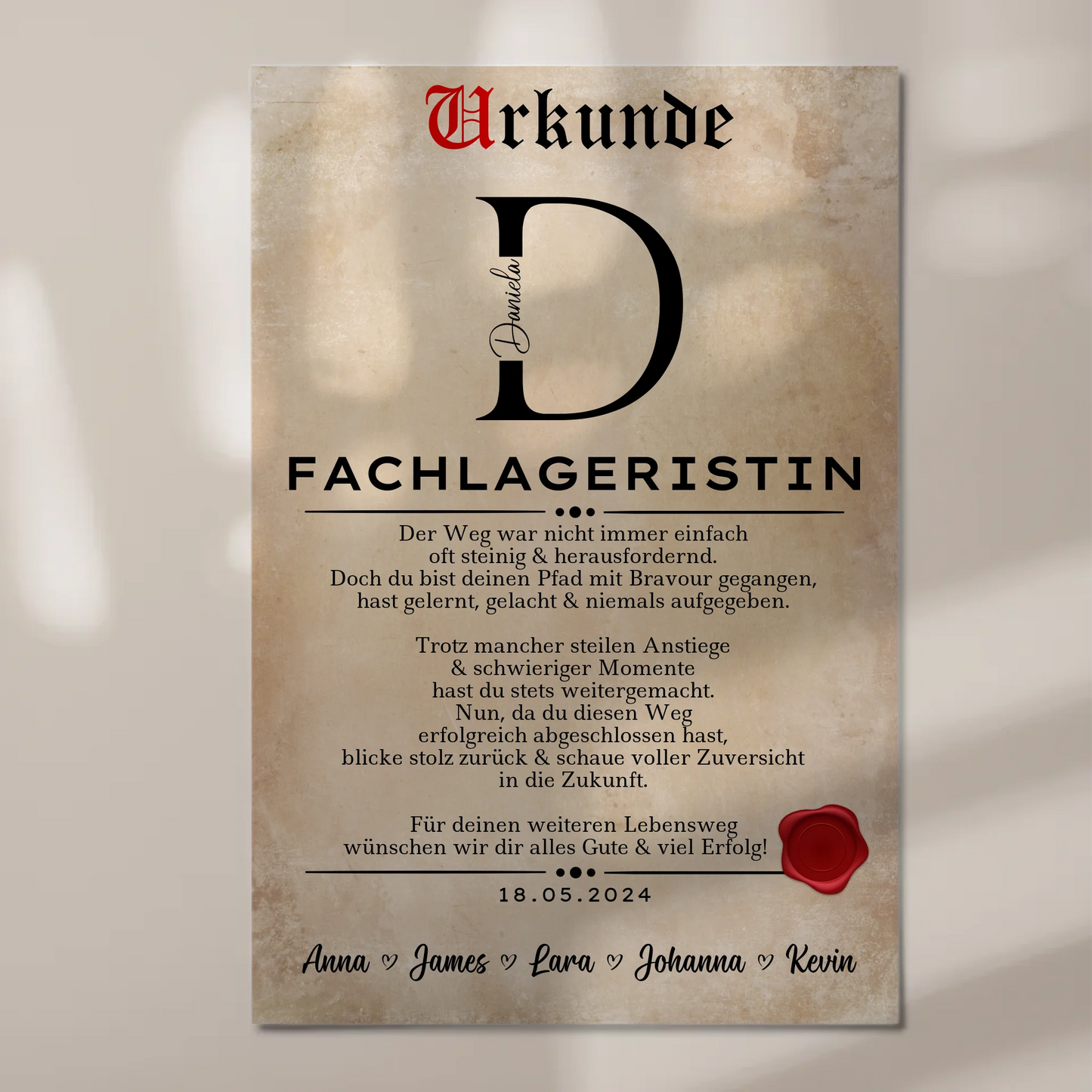 Geschenk Zum Abschluss Ausbildung Fachlageristin Urkunde Fotoboard