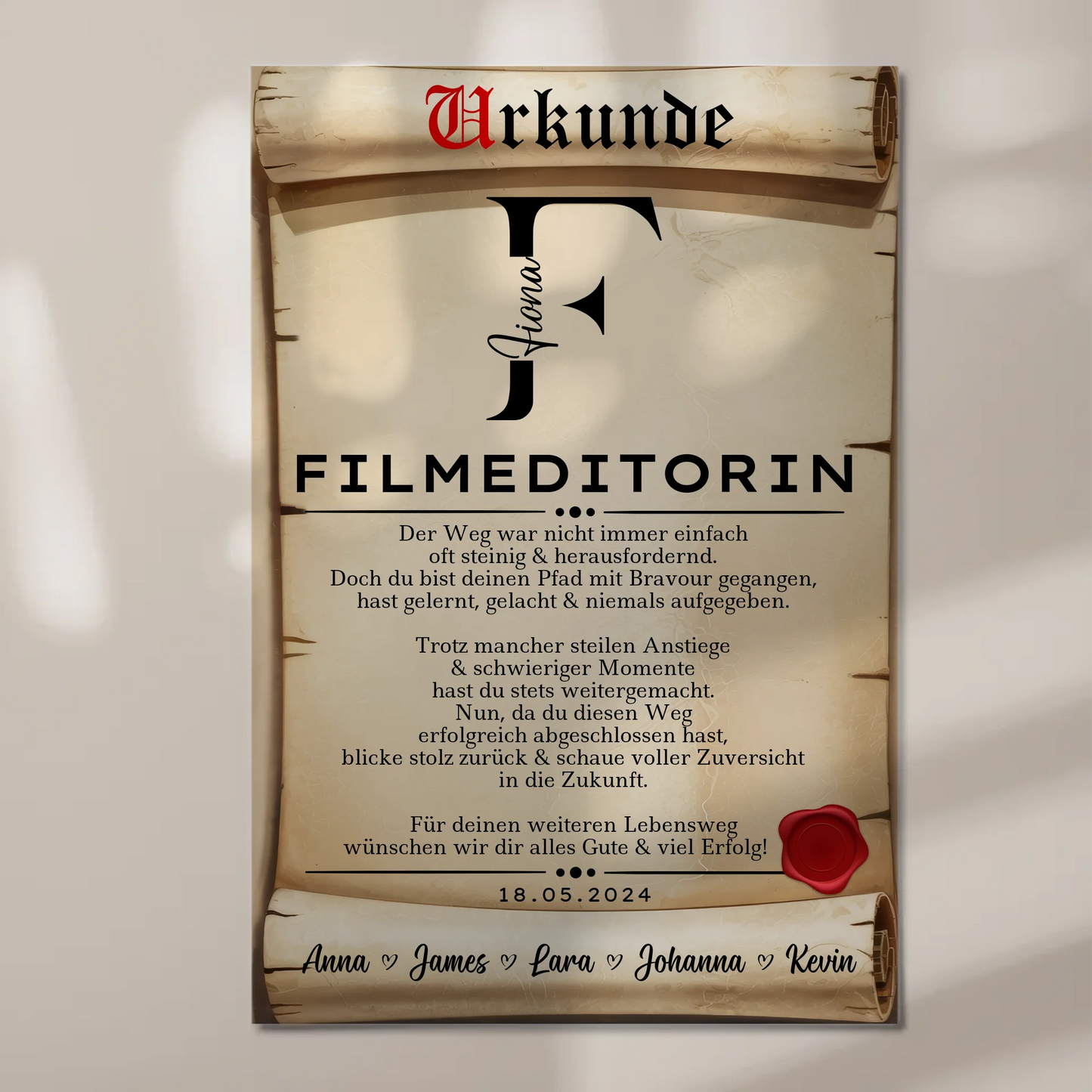 Ausbildungsabschluss Geschenk Filmeditorin Urkunde Fotoboard Magnet Poster