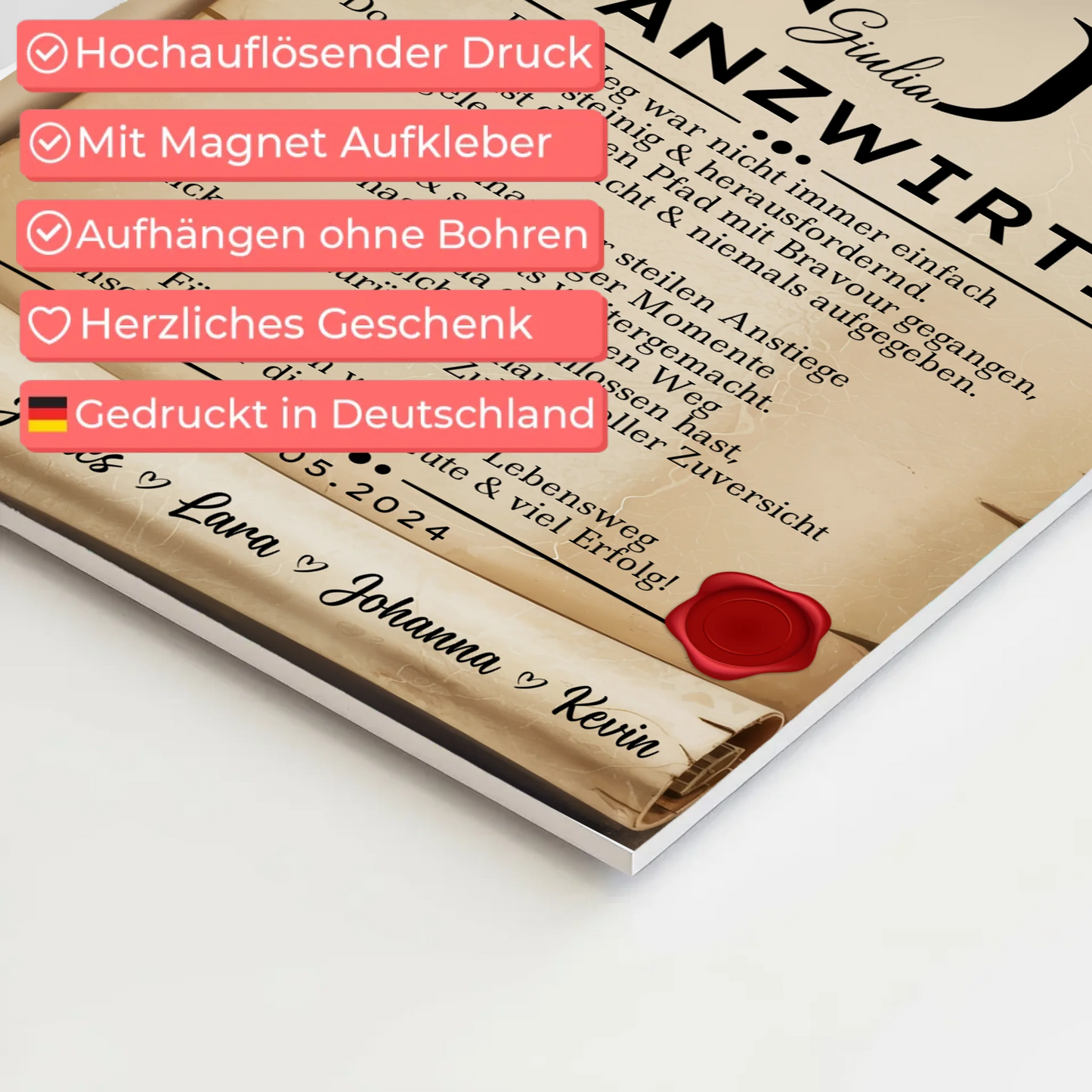 Geschenk Zum Abschluss Ausbildung Finanzwirtin Urkunde Magnet Fotoboard