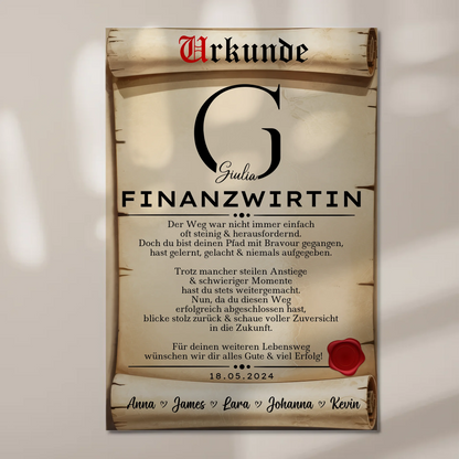 Geschenk Zum Abschluss Ausbildung Finanzwirtin Urkunde Magnet Fotoboard