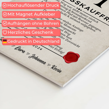 Geschenk Abschluss Ausbildung Fitnesskauffrau Urkunde Fotoboard Magnet Wandbild