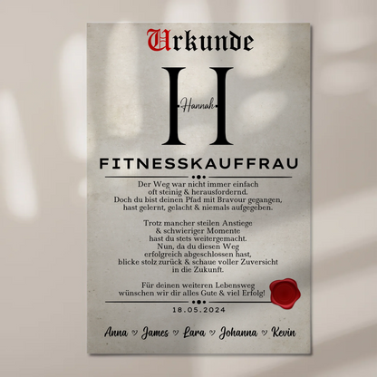 Geschenk Abschluss Ausbildung Fitnesskauffrau Urkunde Fotoboard Magnet Wandbild