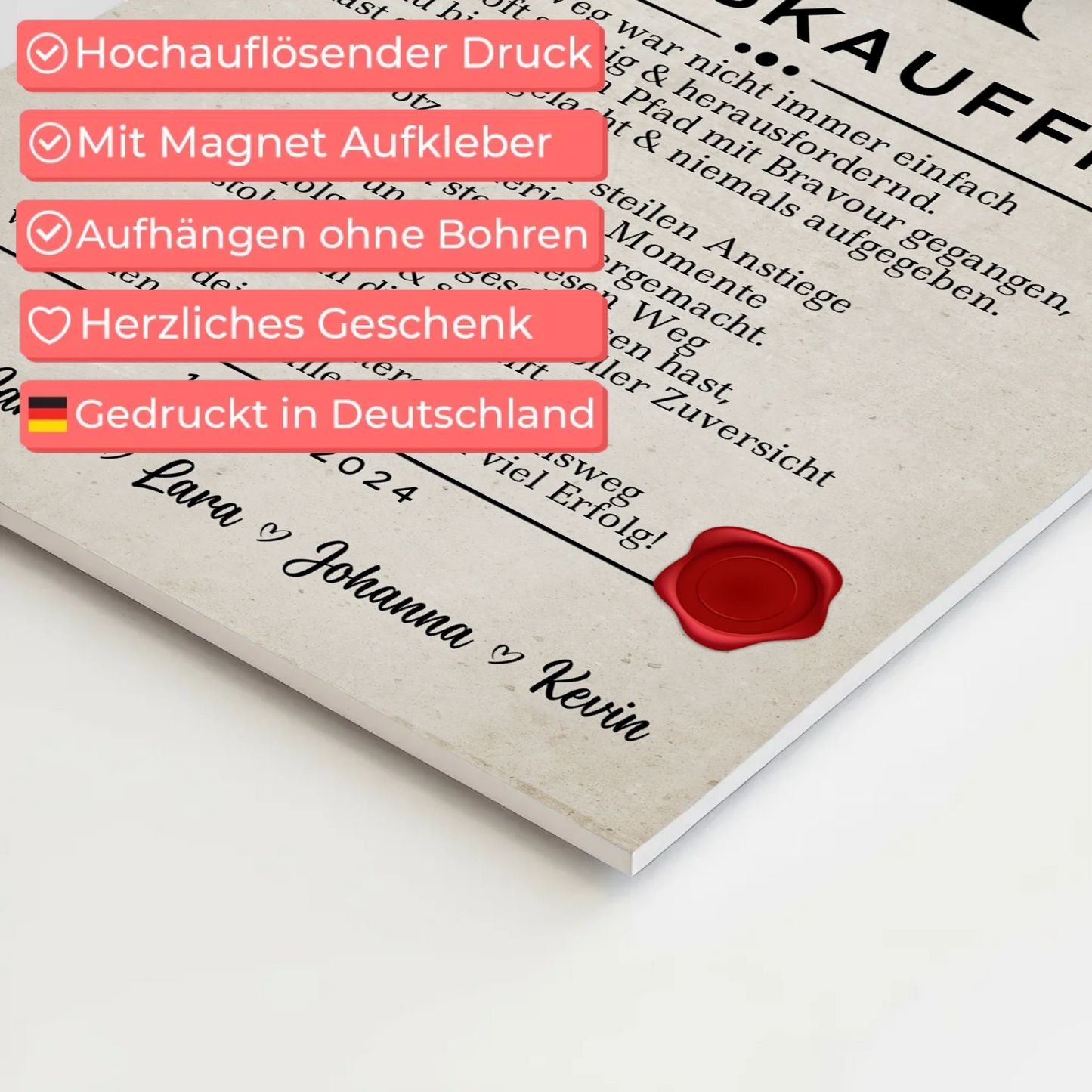 Geschenk Abschluss Ausbildung Fitnesskauffrau Urkunde Fotoboard Magnet Wandbild