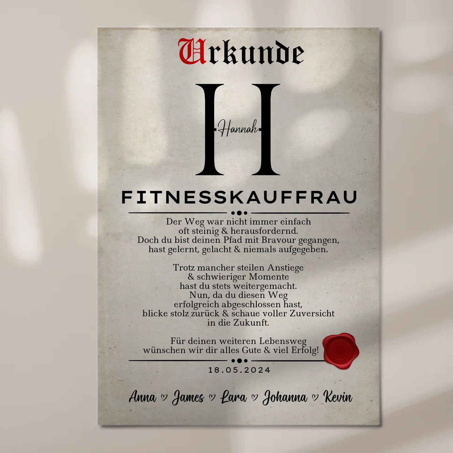 Geschenk Abschluss Ausbildung Fitnesskauffrau Urkunde Fotoboard Magnet Wandbild