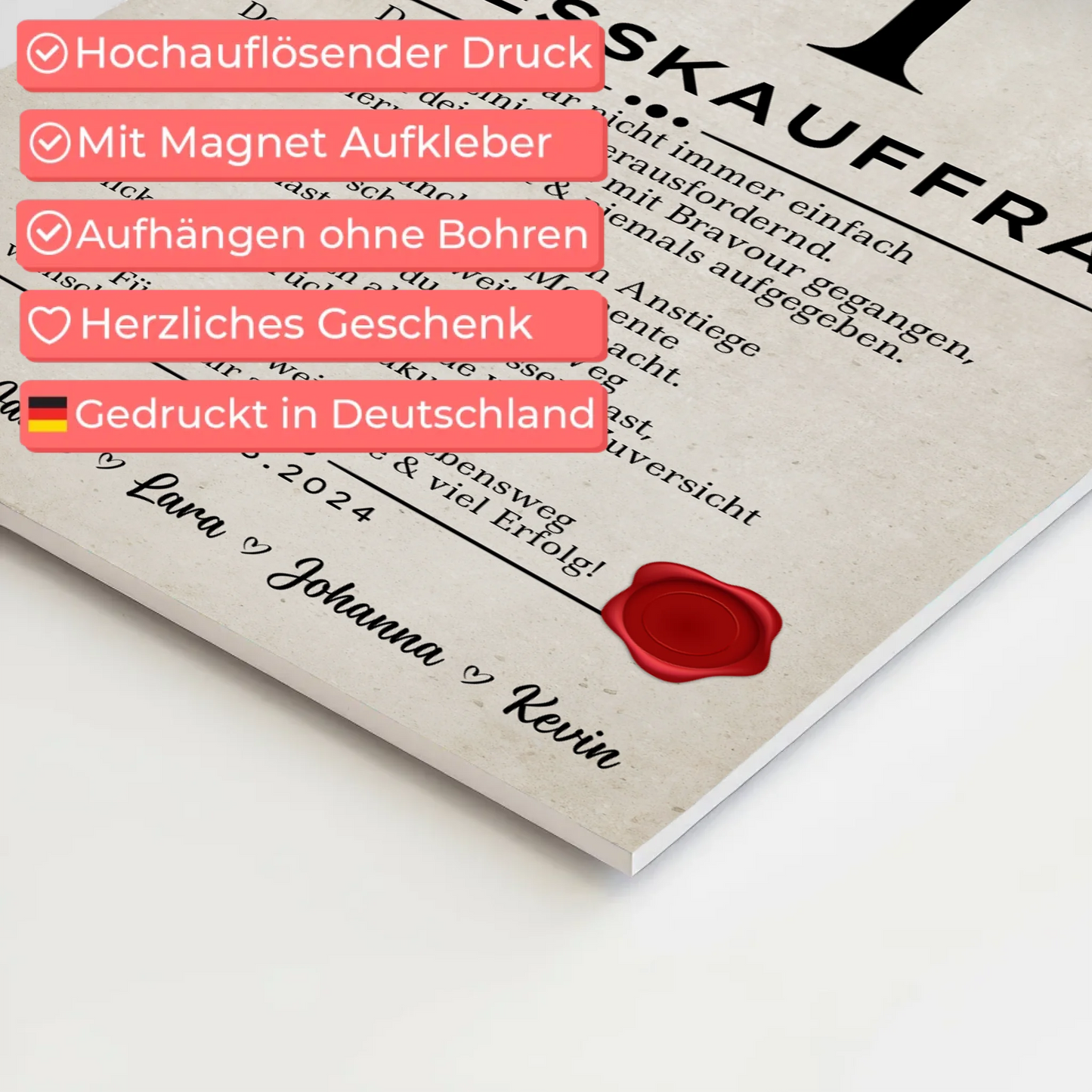 Geschenk Abschluss Ausbildung Fitnesskauffrau Urkunde Fotoboard Magnet Wandbild