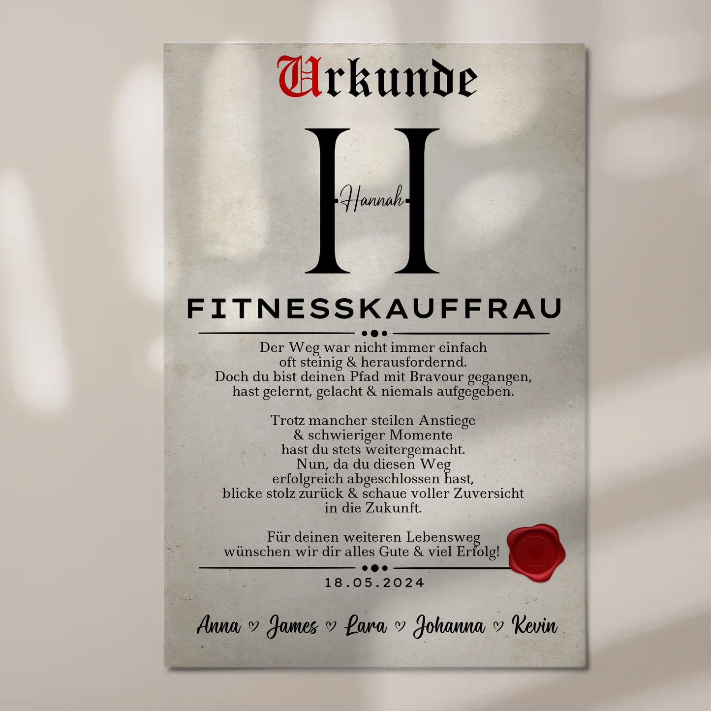 Geschenk Abschluss Ausbildung Fitnesskauffrau Urkunde Fotoboard Magnet Wandbild