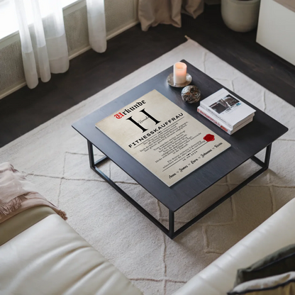 Geschenk Abschluss Ausbildung Fitnesskauffrau Urkunde Fotoboard Magnet Wandbild