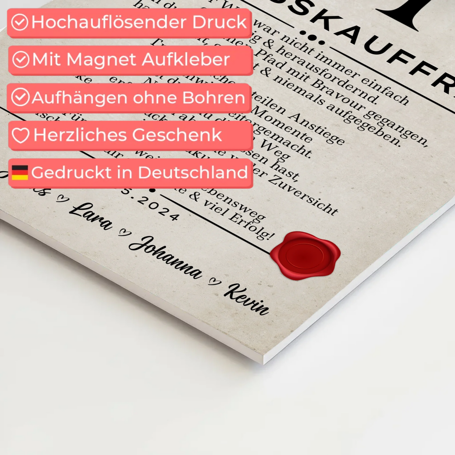 Geschenk Abschluss Ausbildung Fitnesskauffrau Urkunde Fotoboard Magnet Wandbild