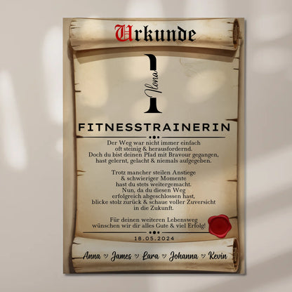 Ausbildungsabschluss Geschenk Fitnesstrainerin Urkunde Magnet Wandbild Fotoboard