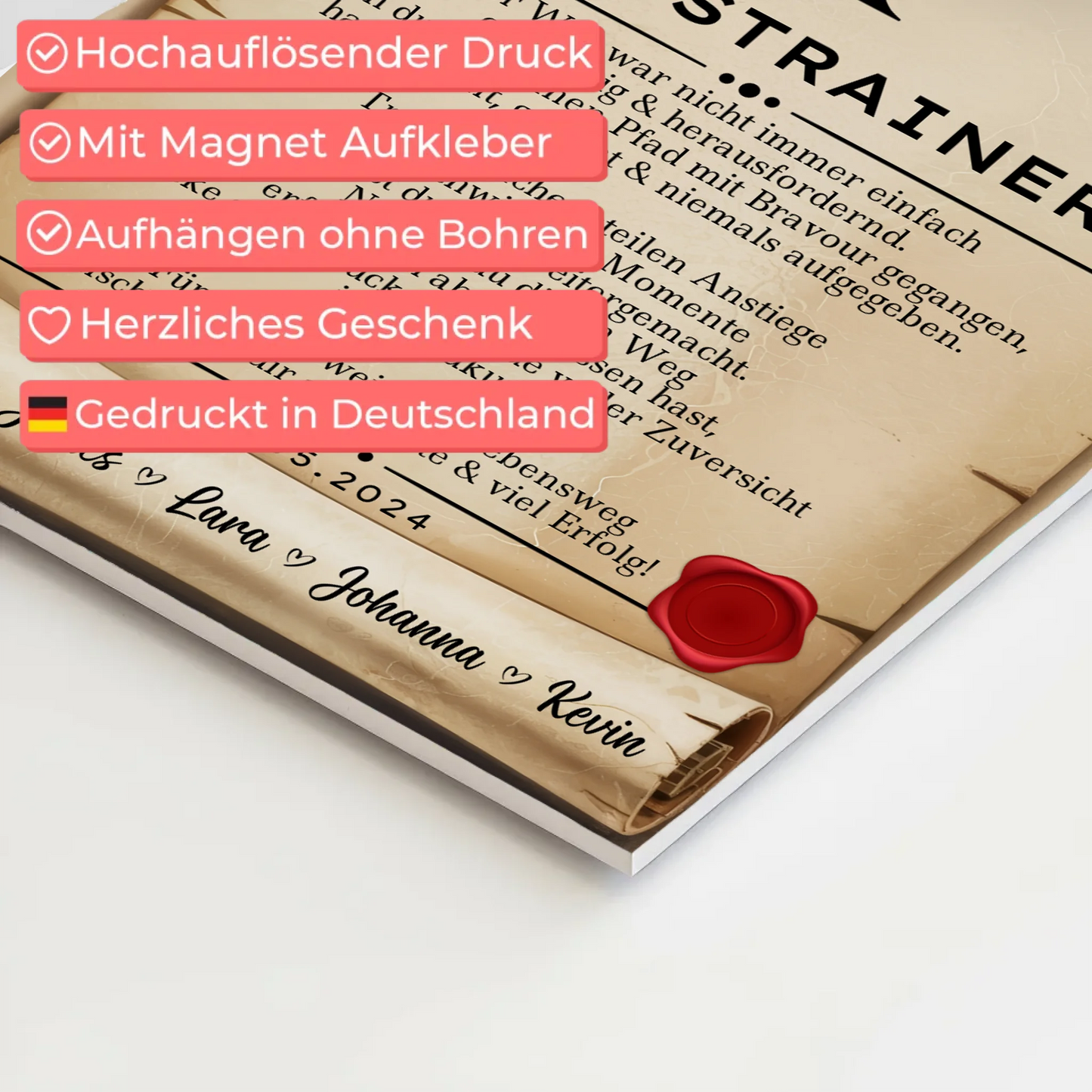 Ausbildungsabschluss Geschenk Fitnesstrainerin Urkunde Magnet Wandbild Fotoboard