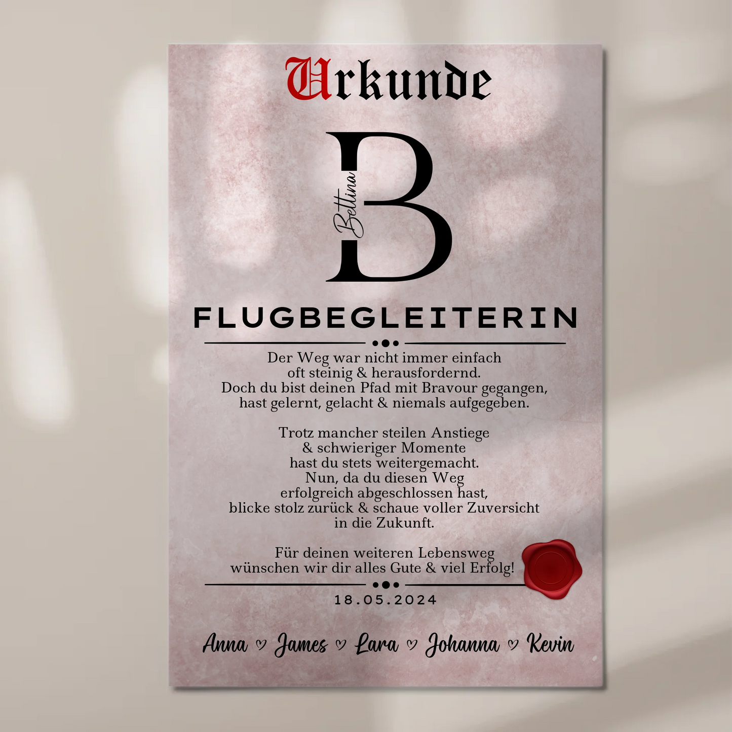 Geschenk Abschluss Ausbildung Flugbegleiterin Urkunde Fotoboard Magnetisch