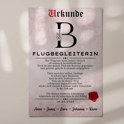 Geschenk Abschluss Ausbildung Flugbegleiterin Urkunde Fotoboard Magnetisch