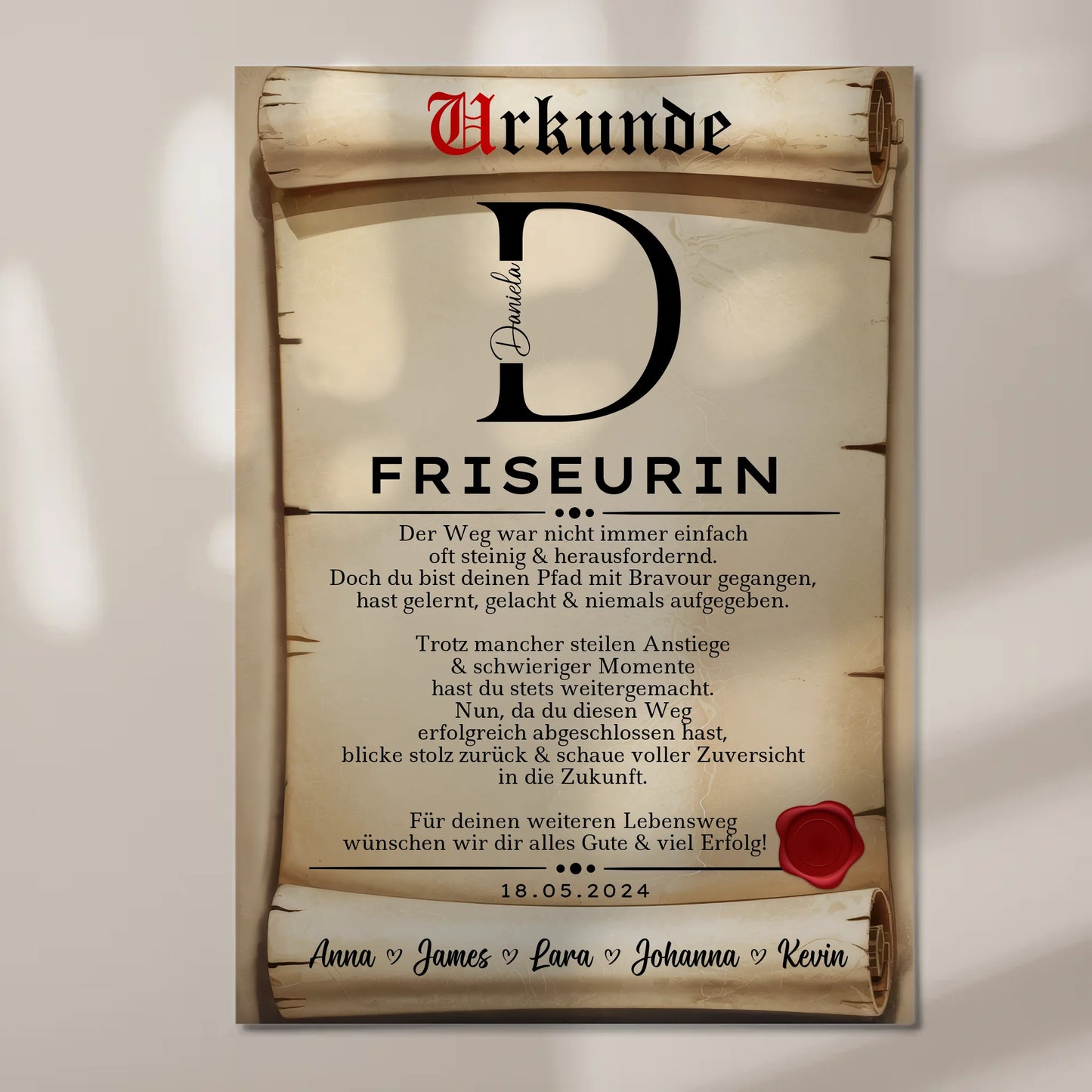 Geschenk Zum Abschluss Ausbildung Friseurin Urkunde Magnet Fotoboard