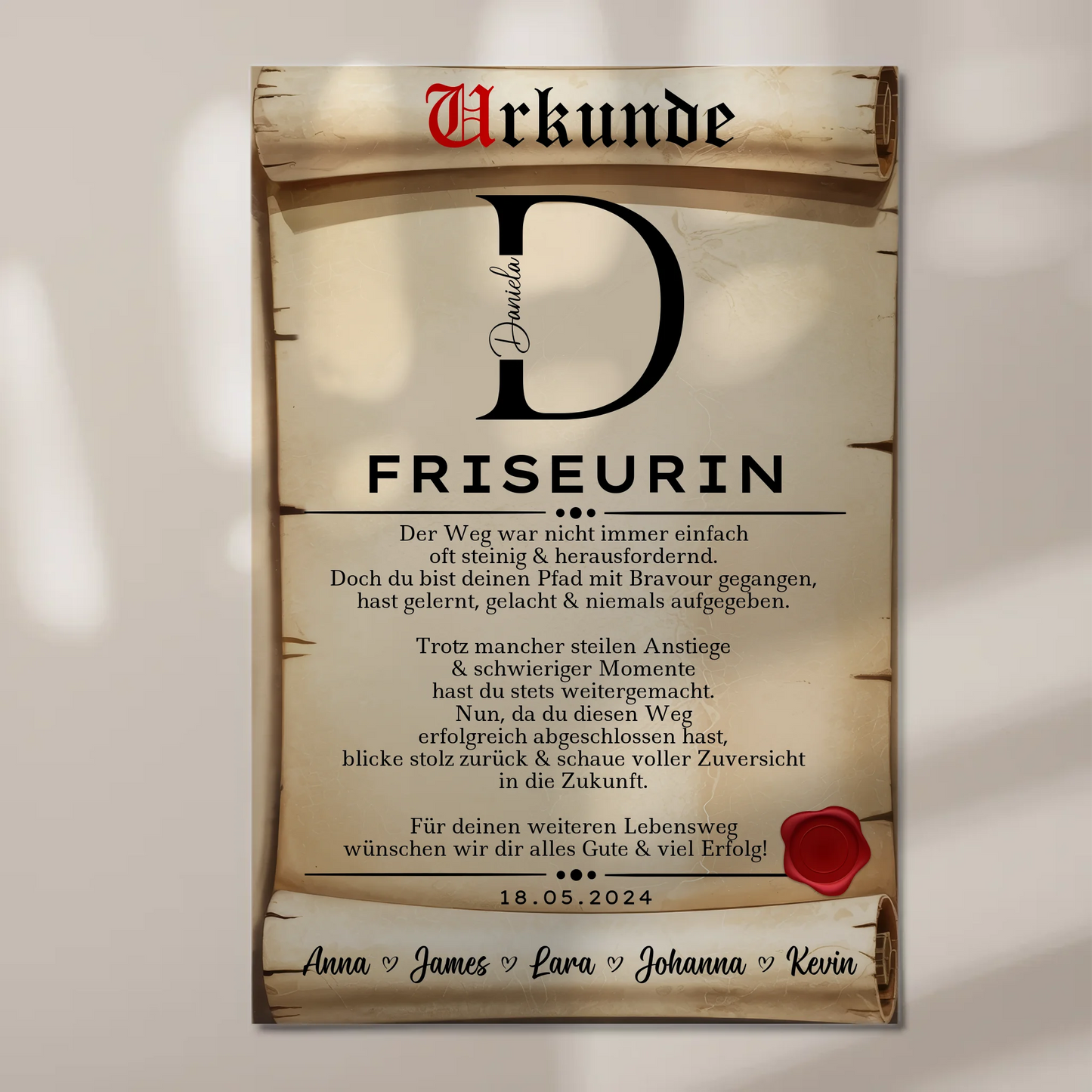 Geschenk Zum Abschluss Ausbildung Friseurin Urkunde Magnet Fotoboard