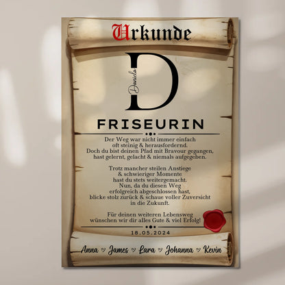 Geschenk Zum Abschluss Ausbildung Friseurin Urkunde Magnet Fotoboard