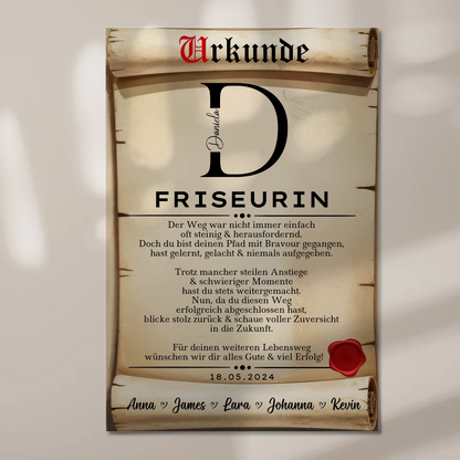 Geschenk Zum Abschluss Ausbildung Friseurin Urkunde Magnet Fotoboard