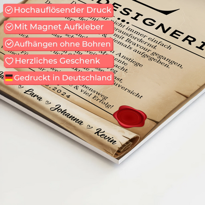 Geschenk Abschluss Ausbildung Gamedesignerin Urkunde Fotoboard Magnet Wandbild