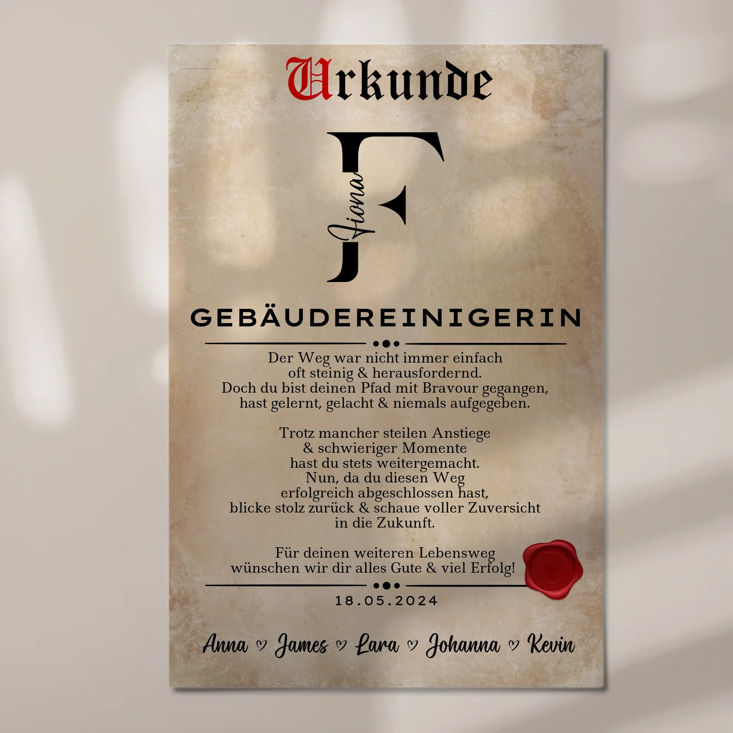 Ausbildungsabschluss Geschenk Gebäudereinigerin Urkunde Magnet Wandbild Fotoboard