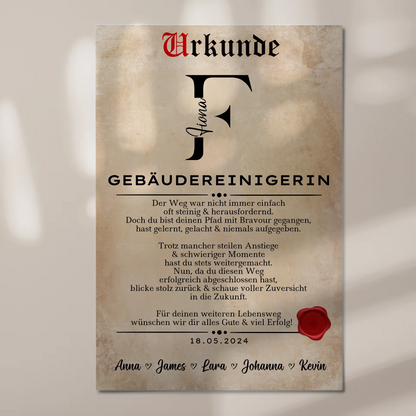 Ausbildungsabschluss Geschenk Gebäudereinigerin Urkunde Magnet Wandbild Fotoboard