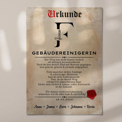 Ausbildungsabschluss Geschenk Gebäudereinigerin Urkunde Magnet Wandbild Fotoboard