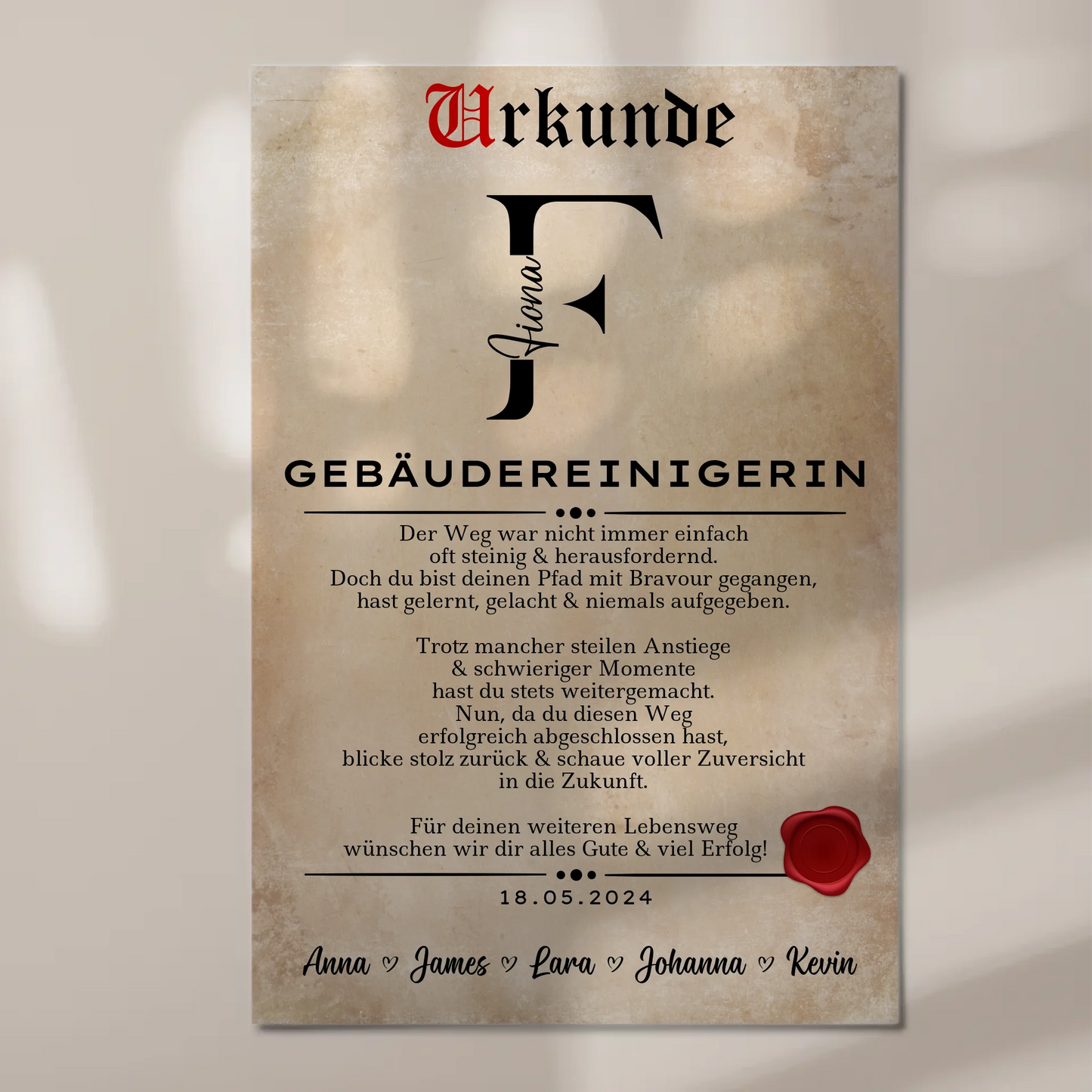 Ausbildungsabschluss Geschenk Gebäudereinigerin Urkunde Magnet Wandbild Fotoboard