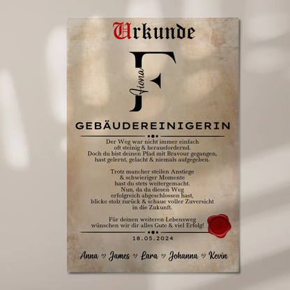 Ausbildungsabschluss Geschenk Gebäudereinigerin Urkunde Magnet Wandbild Fotoboard