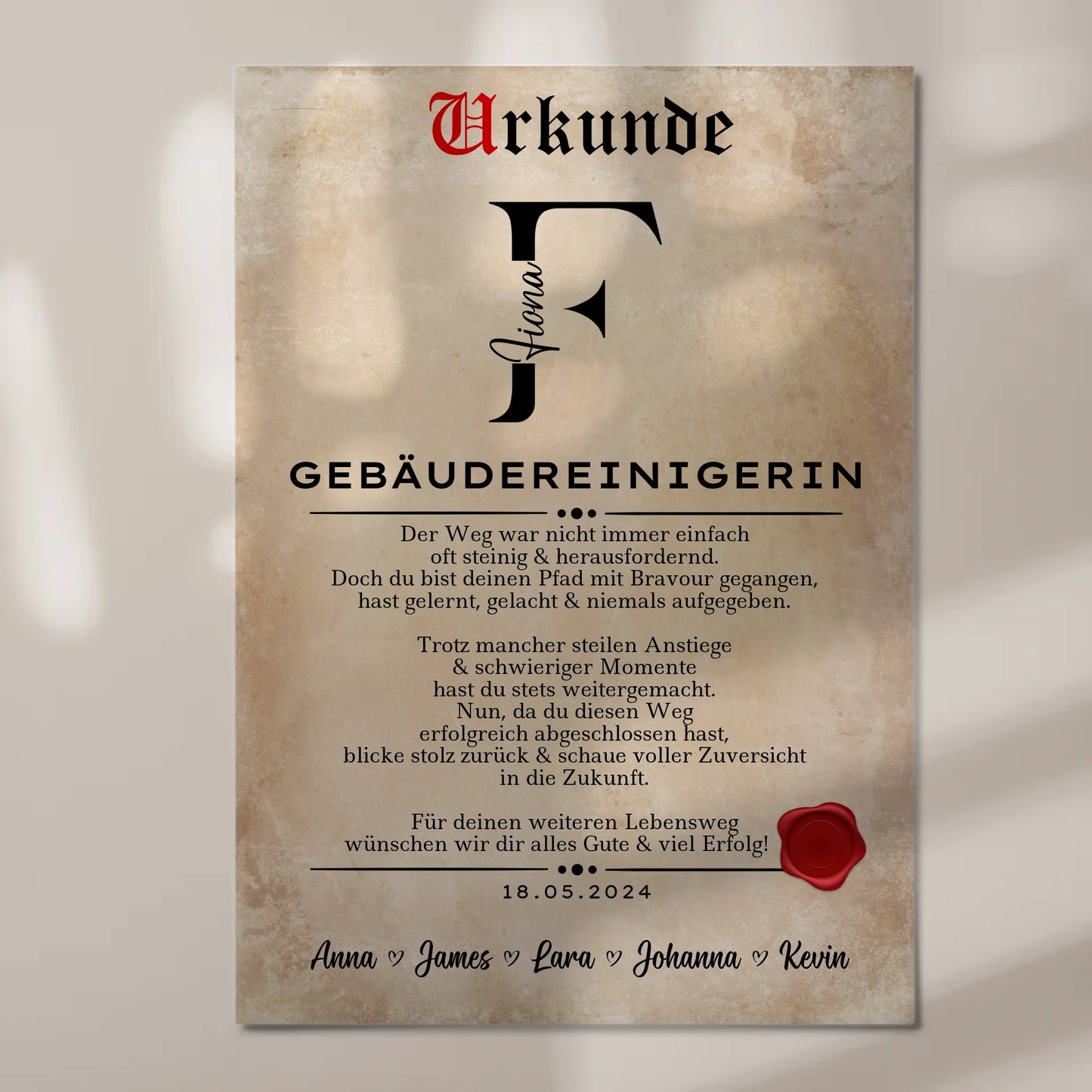 Ausbildungsabschluss Geschenk Gebäudereinigerin Urkunde Magnet Wandbild Fotoboard