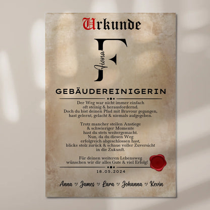 Ausbildungsabschluss Geschenk Gebäudereinigerin Urkunde Magnet Wandbild Fotoboard