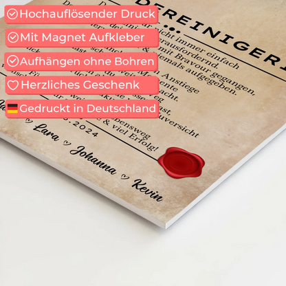 Ausbildungsabschluss Geschenk Gebäudereinigerin Urkunde Magnet Wandbild Fotoboard