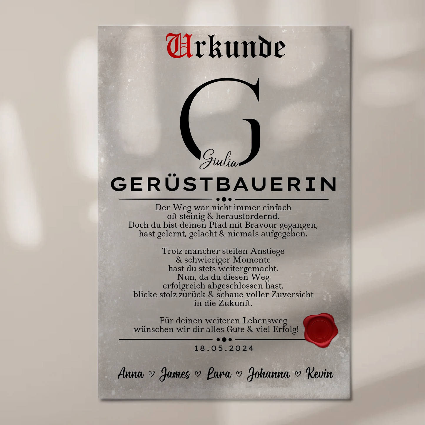 Geschenk Zum Abschluss Ausbildung Gerüstbauerin Urkunde Fotoboard