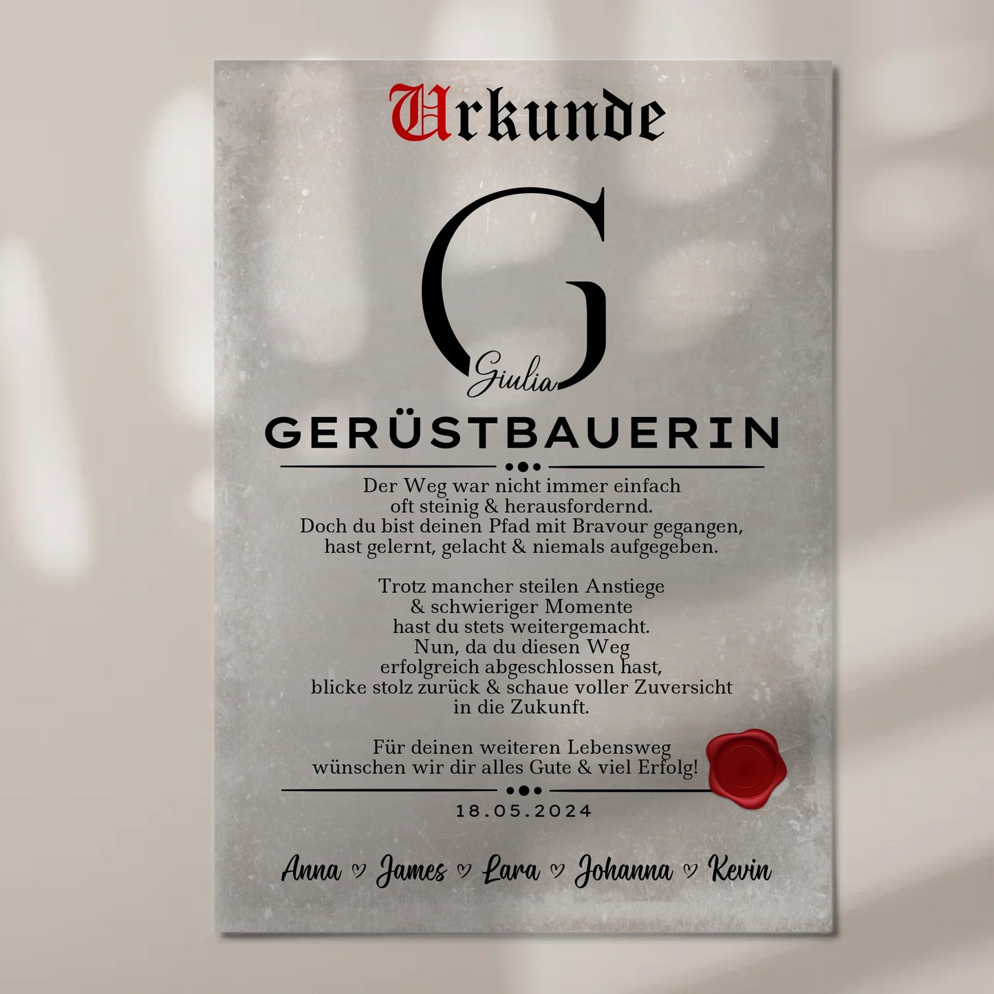 Geschenk Zum Abschluss Ausbildung Gerüstbauerin Urkunde Fotoboard