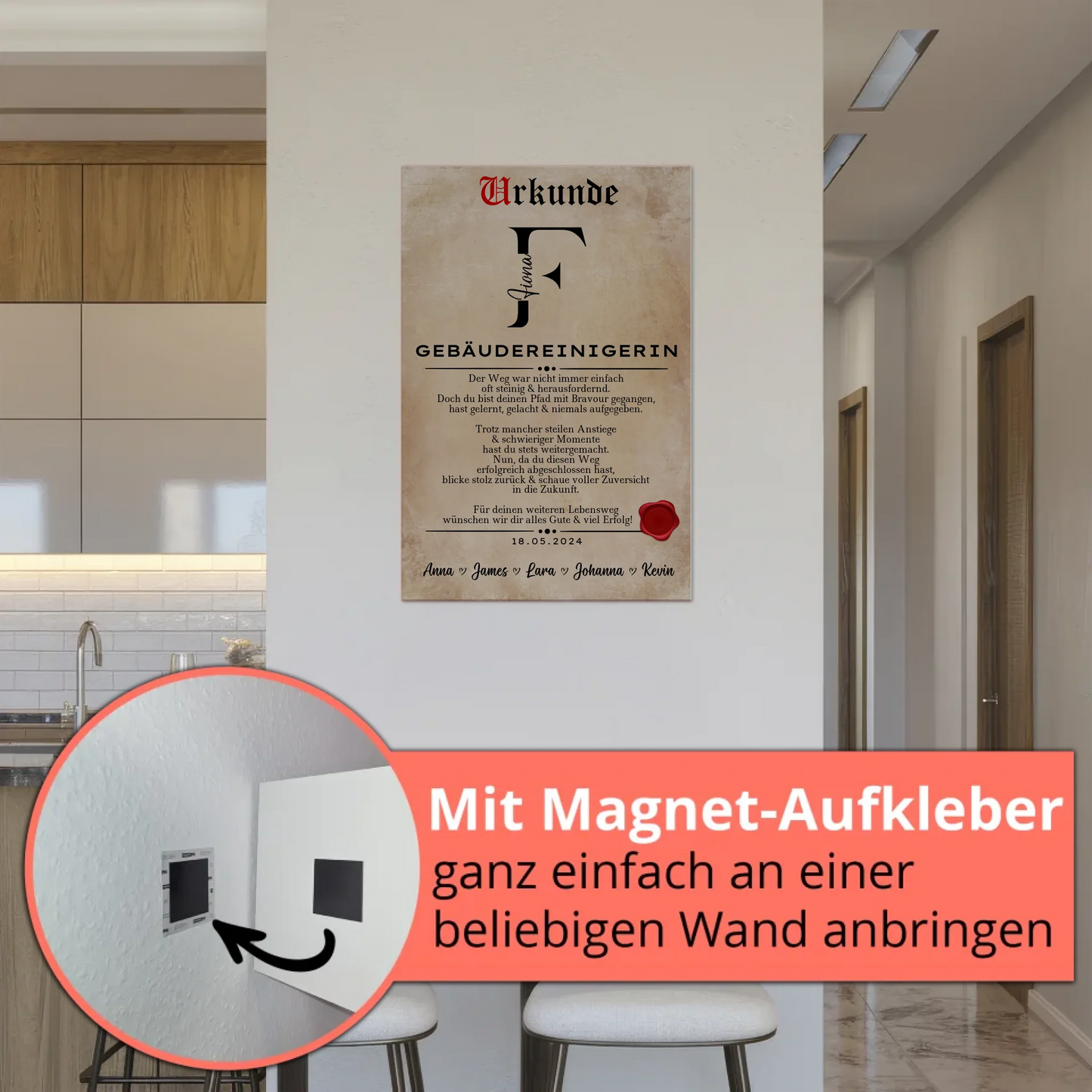 Ausbildungsabschluss Geschenk Gebäudereinigerin Urkunde Magnet Wandbild Fotoboard