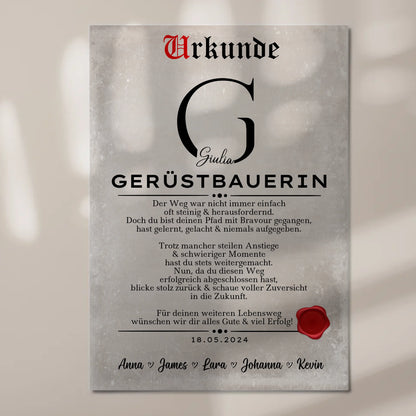 Geschenk Zum Abschluss Ausbildung Gerüstbauerin Urkunde Fotoboard