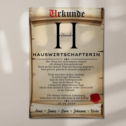 Geschenk Abschluss Ausbildung Hauswirtschafterin Urkunde Fotoboard Magnetisch