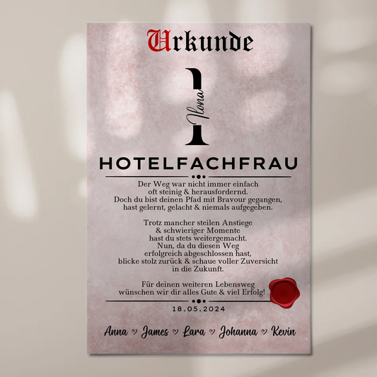 Ausbildungsabschluss Geschenk Hotelfachfrau Urkunde Fotoboard Magnet Poster